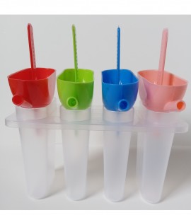 Set of 4 Ice Pop Maker Molds With Sipper Straw Base 